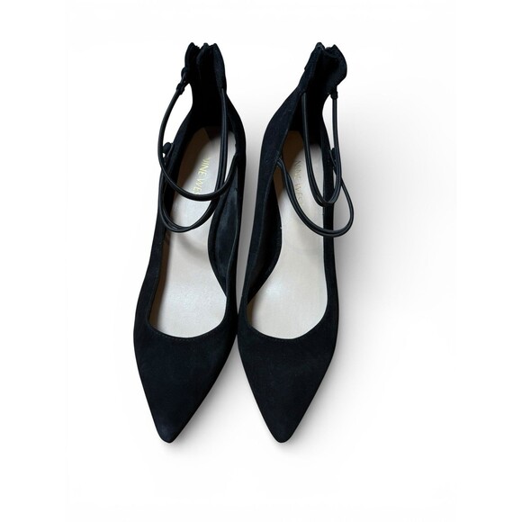 Nine West Suede Novalie9xo Low Pumps Size 9M Black Pointed Toe Low Heel - Picture 1 of 8